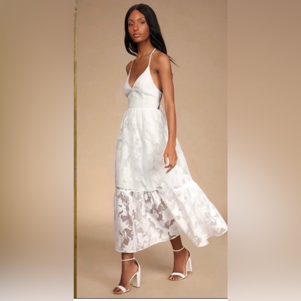 Elegant White Lace Midi Dress